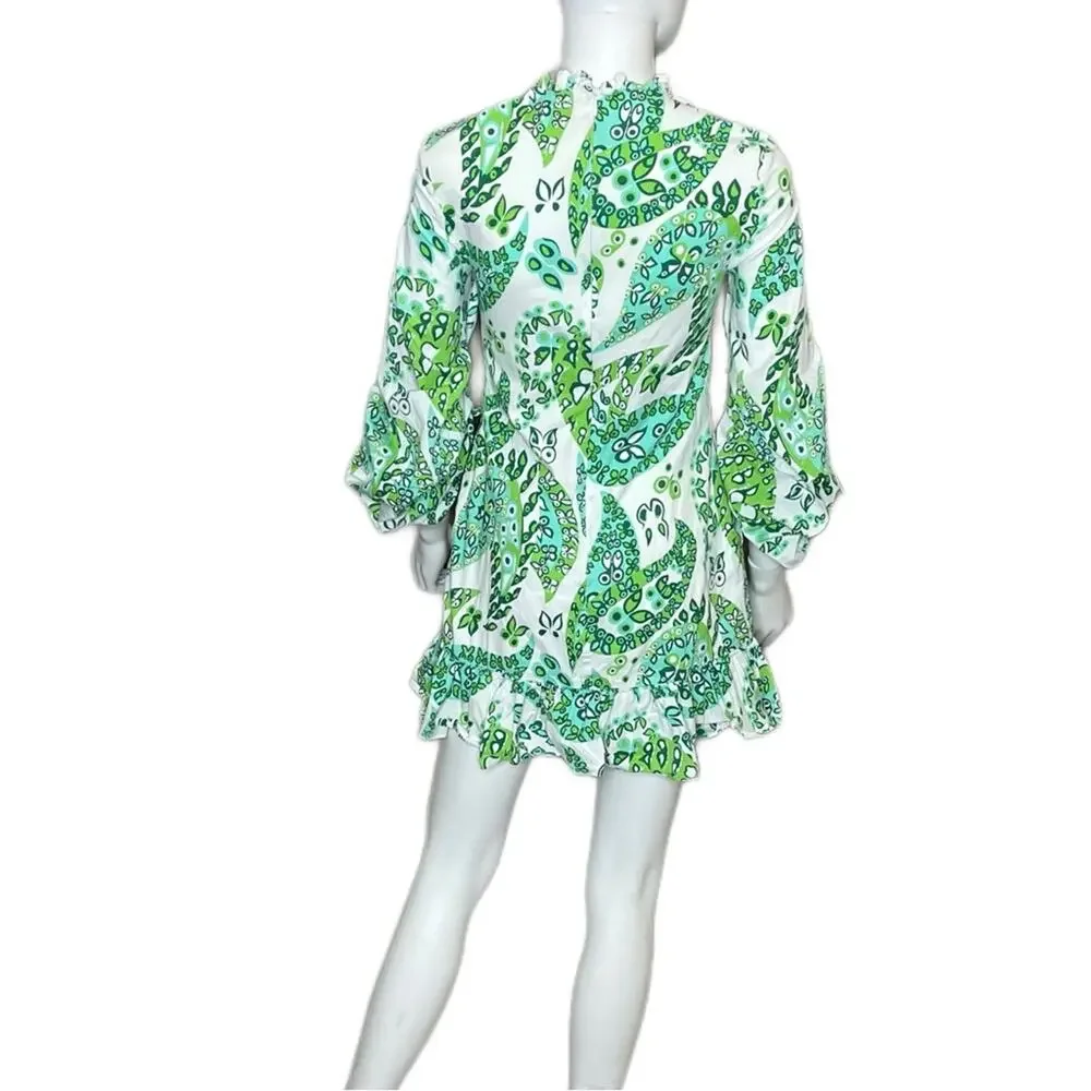 Staud Women’s Paisley Carolina Dress Green White Paisley Print Sz 2 - Picture 6 of 8